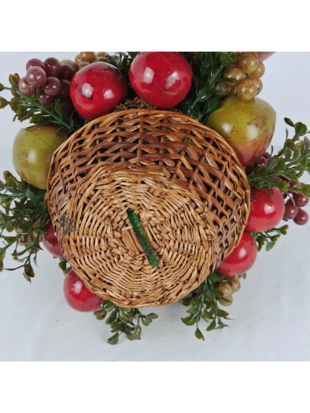 MCM Faux Fruit in a Woven Basket w/ Lacquered Fruit-Grapes, Apples, and Pears